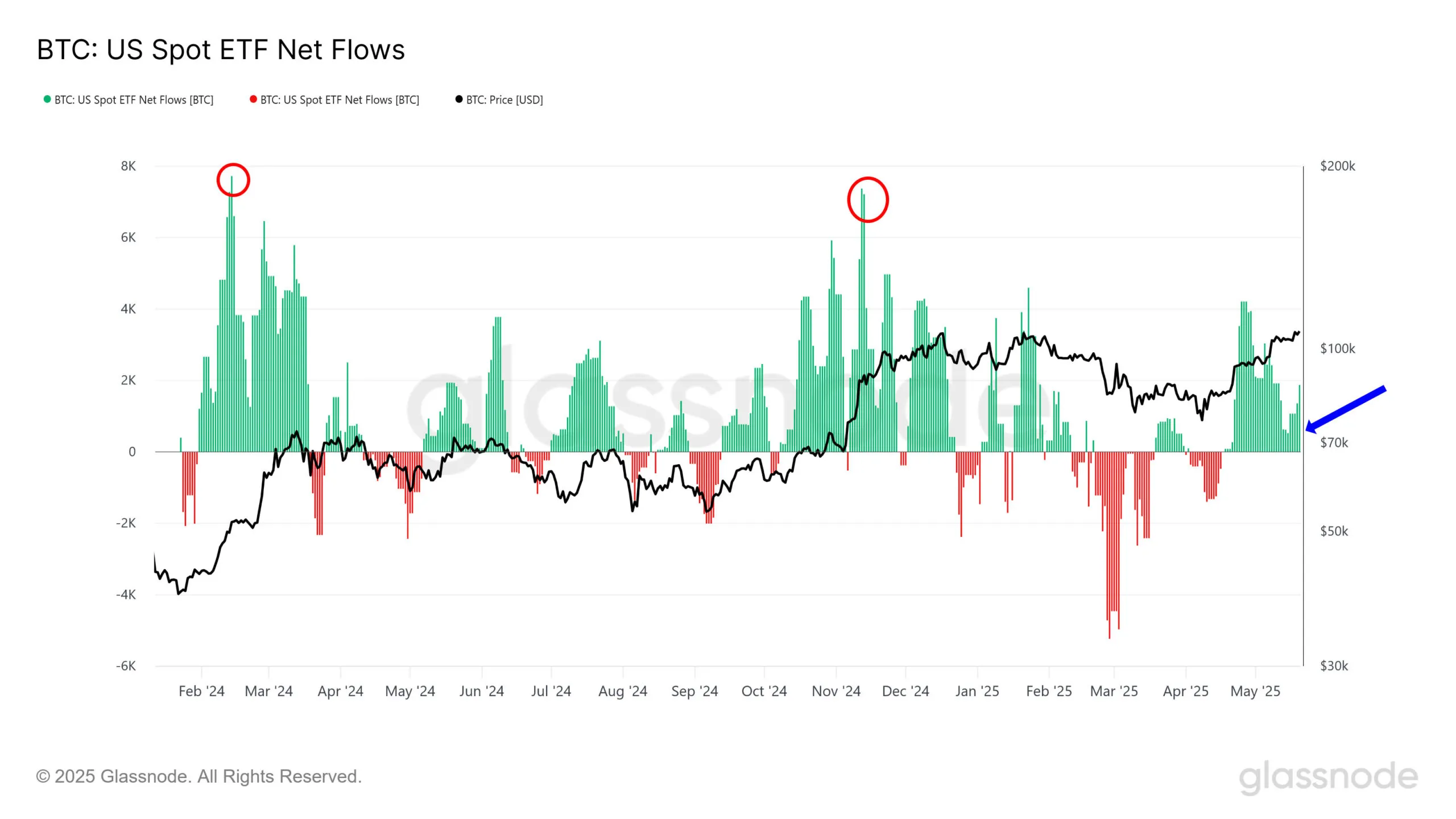 US Spot Bitcoin ETF Net Flows. Source: Glassnode.