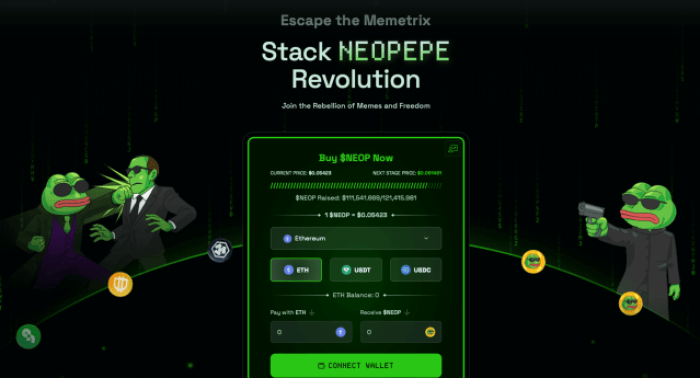 Neo Pepe presale page.