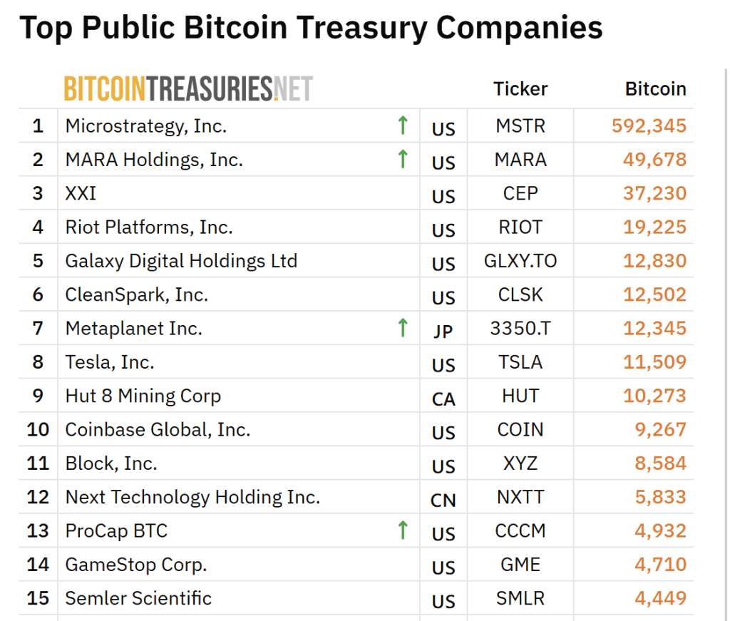 Top Public Bitcoin Treasury Companies
