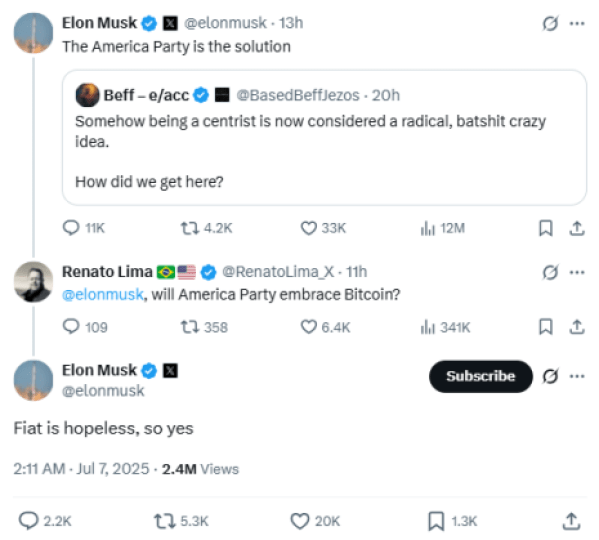 Elon Musk says fiat is hopeless on X