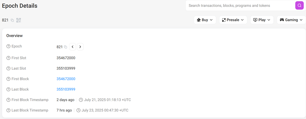 Solana Epoch 821