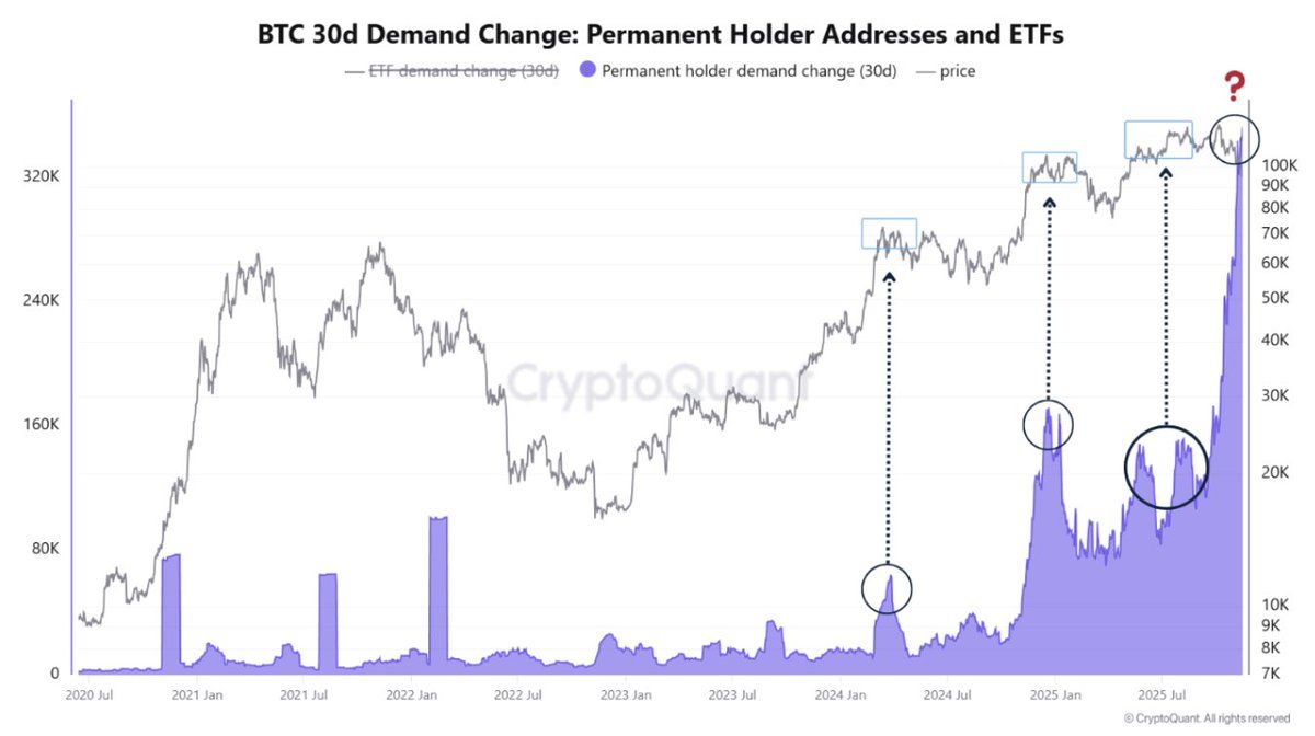CryptoQuant Bitcoin permanent holder demand chart