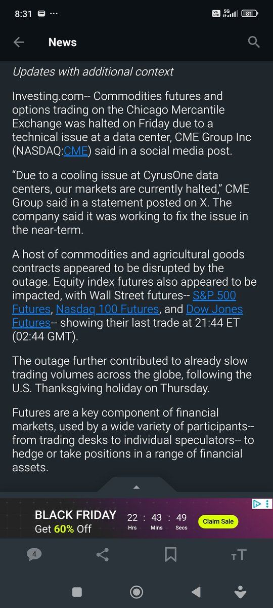Social media post questioning CME outage narrative