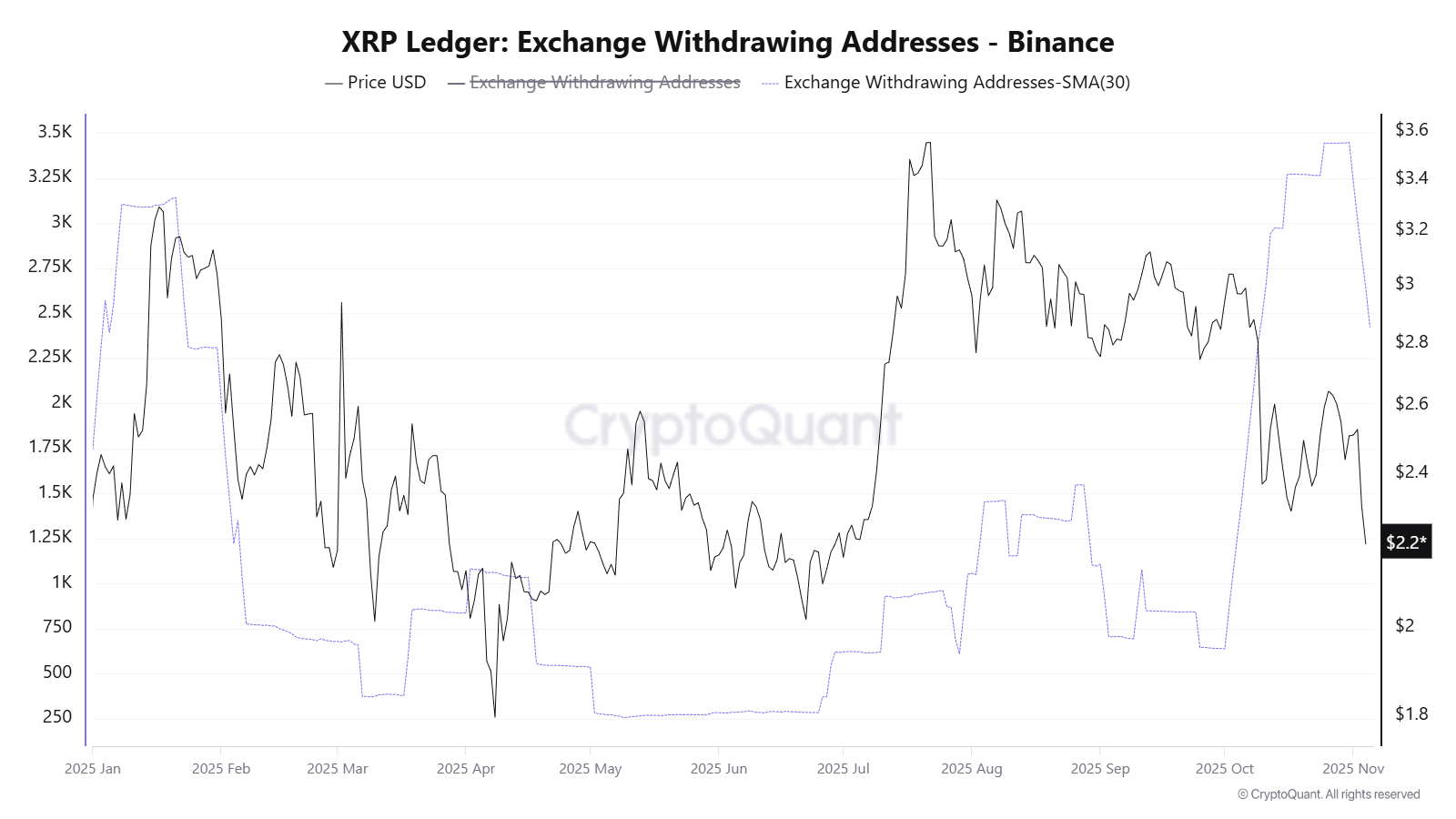 XRP Exchange Withdrawing Addresses (Binance). Source: CryptoQuant.