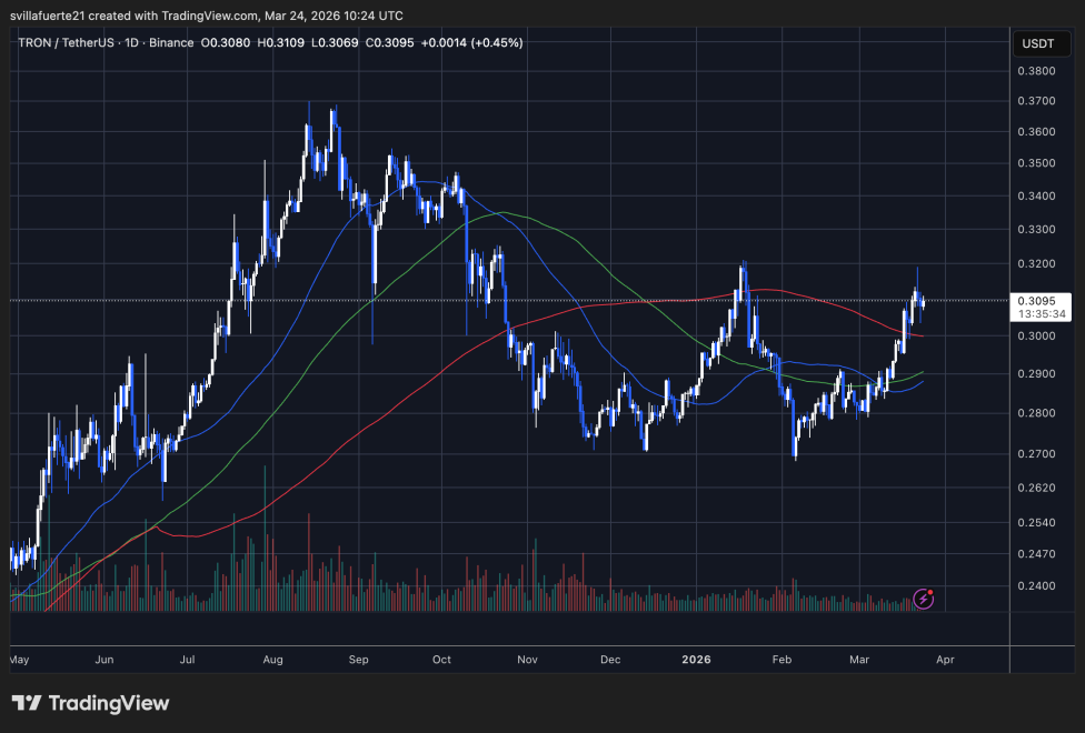 TRON price testing key resistance | Source: TRXUSDT chart on TradingView