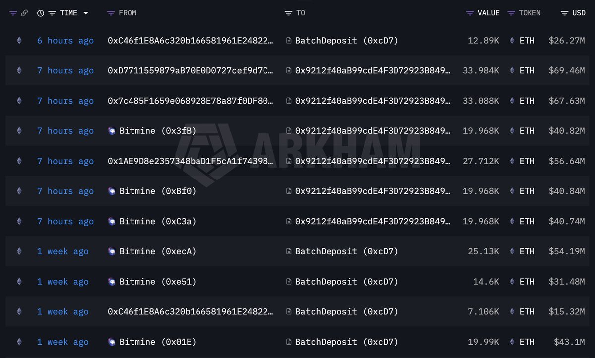 Bitmine's Ethereum Transactions | Source: Arkham